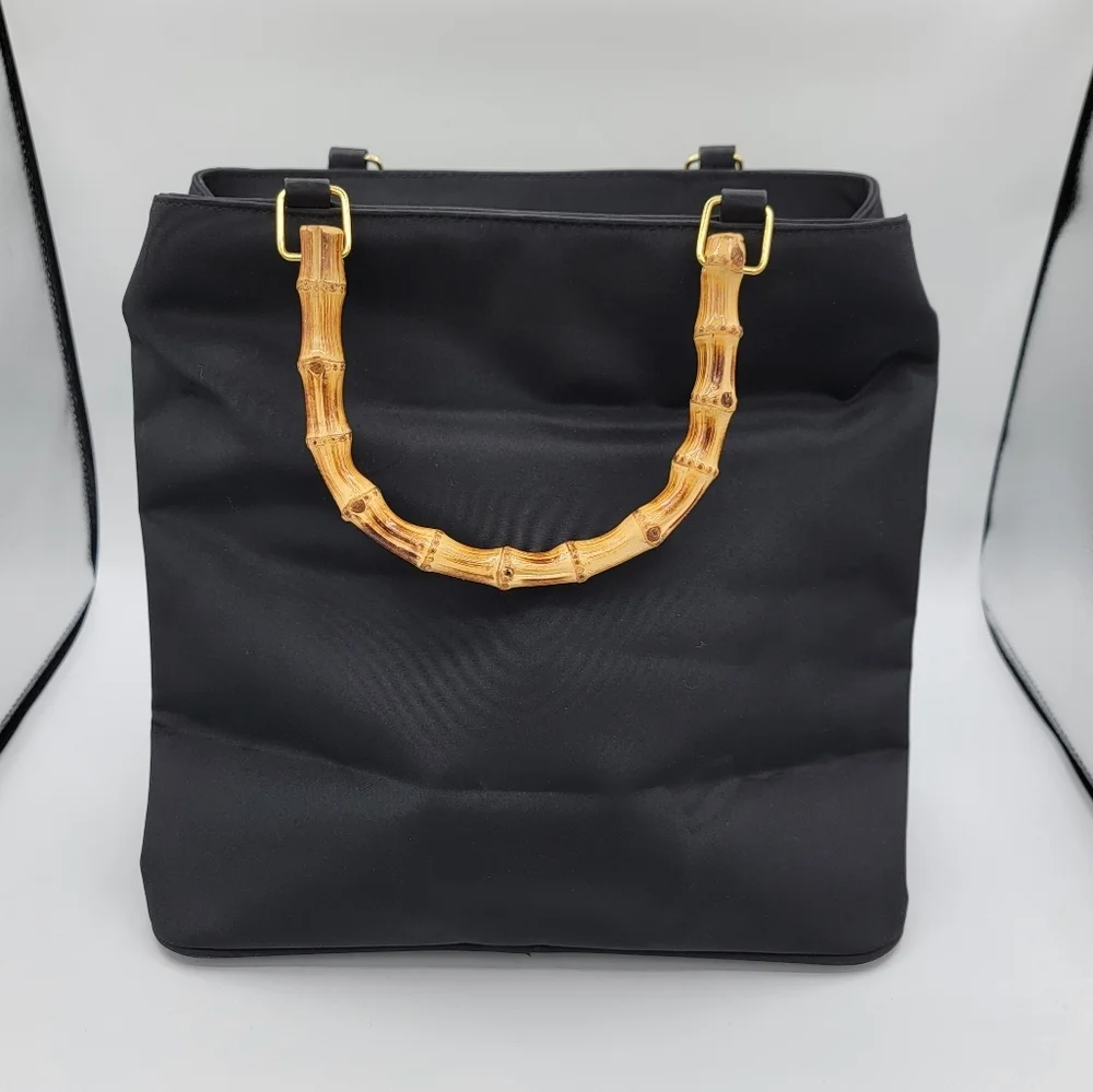 Black Tote Bag with Bamboo Handles #3064 - Picture 6 of 16
